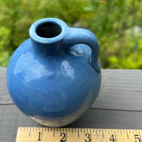 set of 2 vintage blue vases, blown glass swirl and stoneware - Picture 4 of 15